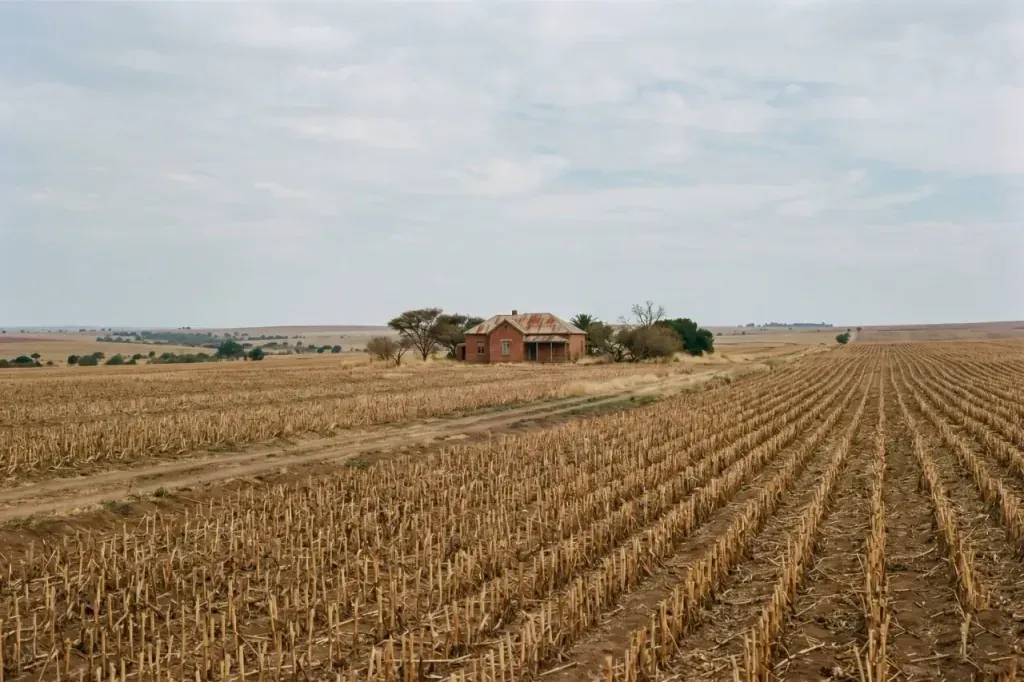 Harvested sunflower fields west of Bloemfontein at mid-morning