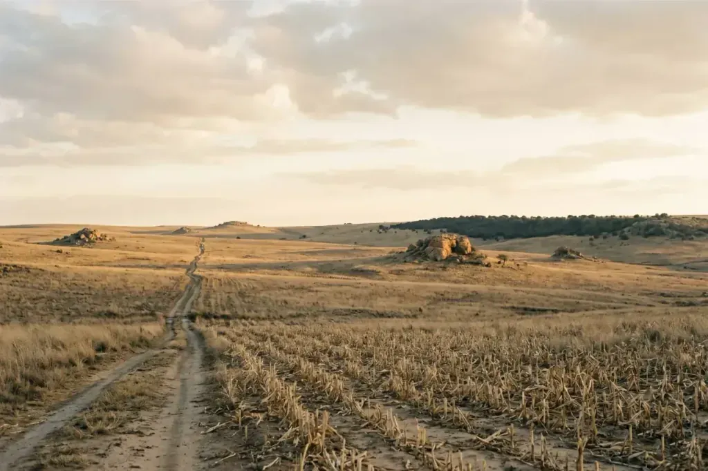 Rolling Free State grasslands and kopjes in late afternoon